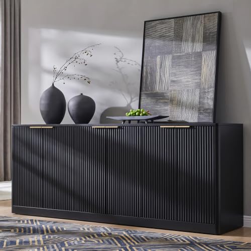 67" Fluted Black Buffet Cabinet with 6 Doors Storage, view 2