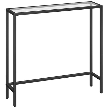 29.5" Narrow Console Table, Modern Sofa Table Behind Couch, Tempered Glass Entryway Table, Small Side Table for Entrance, Living Room, Foyer, Hallway, Bedroom, Black BK07XG01