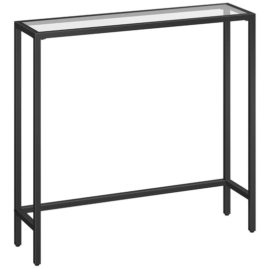 29.5" Narrow Console Table, Modern Sofa Table Behind Couch, Tempered Glass Entryway Table, Small Side Table for Entrance, Living Room, Foyer, Hallway, Bedroom, Black BK07XG01