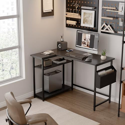 40 Inch L Shaped Computer Desk with Reversible Side Storage Shelves, view 3