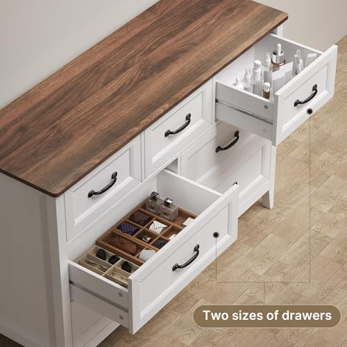 Farmhouse 7 Drawers Dresser, White Chest of Drawers, view 5