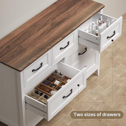 Farmhouse 7 Drawers Dresser, White Chest of Drawers, view 5
