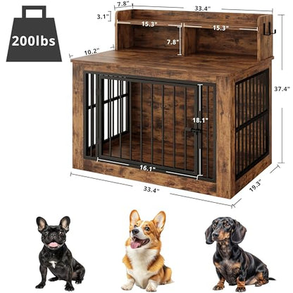 33.4" Small Dog Crate Furniture with Storage Hooks, view 3