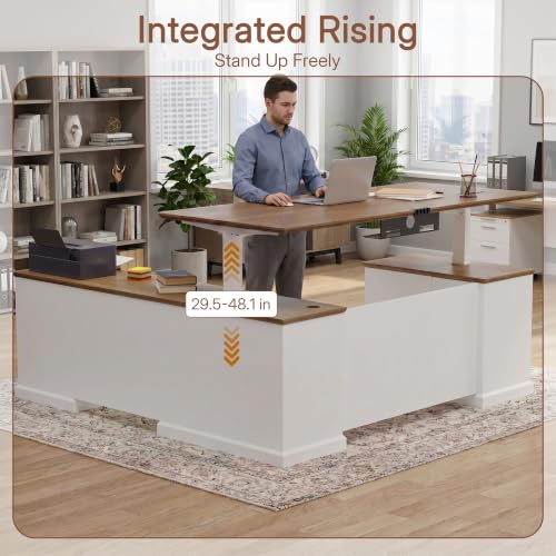 71" L Shaped Executive Desk with File Cabinet Drawers Outlet USB, view 4