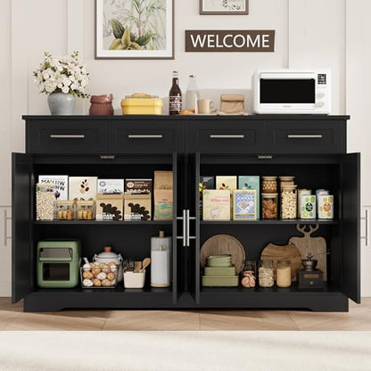 60" W Sideboard Buffet Cabinet with Storage, Kitchen Cabinet, Black, view 7