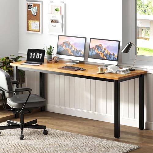 63 Inch Large Computer Desk - Modern Simple Style Home Office Gaming Desk, Basic Writing Table for Study Student, Black Metal Frame, Teak