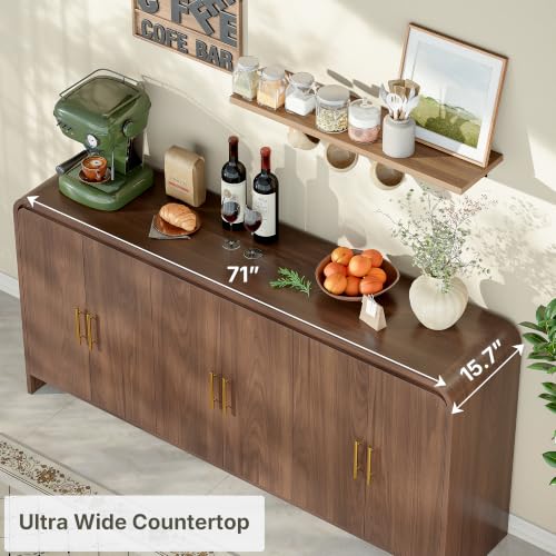 71 Inch Modern Sideboard Buffet Cabinet with Large Storage, 6 Doors, Walnut, view 5