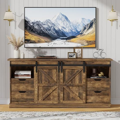 TV Stand for 65" TV, 4 Drawers, Sliding Barn Doors, Brown, view 5