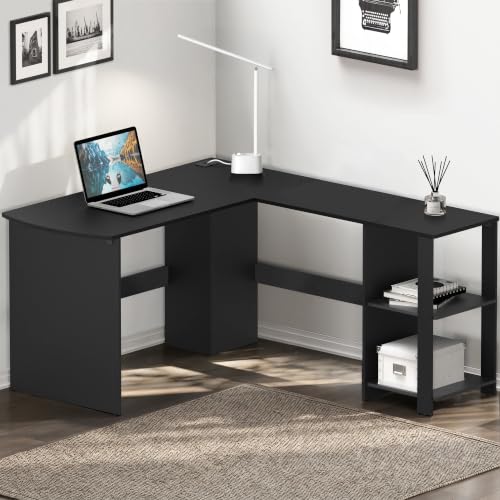 51 x 51 L-Shaped Home Office Wood Corner Desk with Storage, Black, view 2
