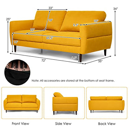 Loveseat Sofa, Upholstered Mid-Century Modern 2 Seat Sofa Couch with Solid Wood Frame for Living Room, Small Spaces, Bedroom, Apartment, Reception Room, Yellow