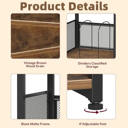 Record Player Stand, 3 Tiers Tall Side Table, Turntable Table with Vinyl Record Storage Up to 200 Albums, Rustic Brown