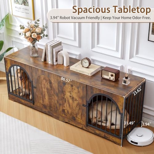 87" Extra Large Dog Crate TV Stand for 2 Dogs, view 7