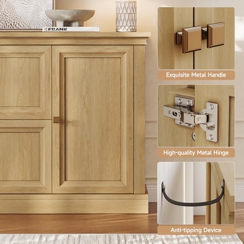 63" Large Farmhouse Sideboard Buffet Cabinet with Storage, Natural, view 5