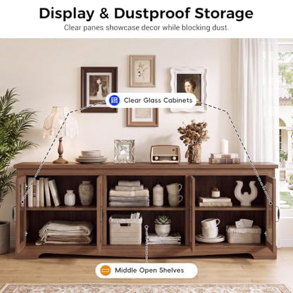 Tall TV Stand with Glass Doors, 78.75" Farmhouse Media Console with Storage, view 5