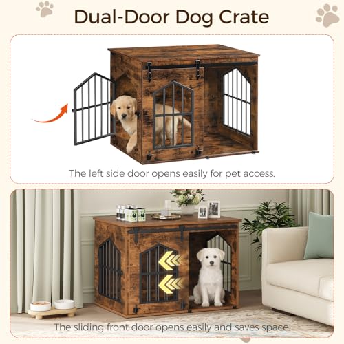 Dog Crate Furniture, 31.5" Farmhouse Dog Kennel with Sliding Barn Door, view 5