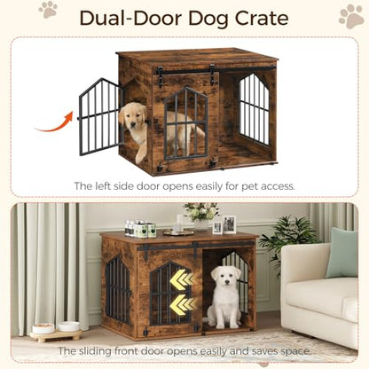 Dog Crate Furniture, 31.5" Farmhouse Dog Kennel with Sliding Barn Door, view 5