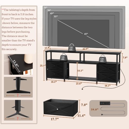 TV Stand with Drawers for 65 70 75 Inches TV, Entertainment Center, view 3