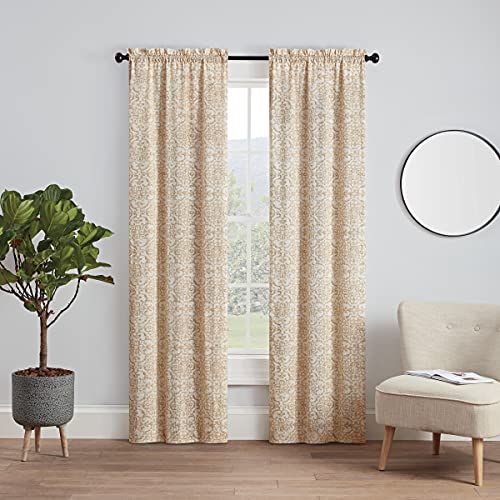 Pairs to Go Brockwell Decorative Window Treatment Rod Pocket Curtains for Living Room, Double Panel, 28" x 95", Wheat