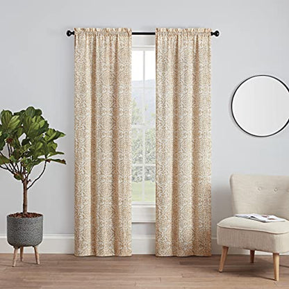 Pairs to Go Brockwell Decorative Window Treatment Rod Pocket Curtains for Living Room, Double Panel, 28" x 95", Wheat
