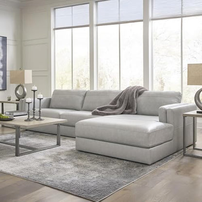Signature Design by Ashley Amiata 2-Piece Sectional Sofa with Chaise, Modern Anti-Sag Foundation, Leather and Faux Leather Upholstery, Contemporary Living Rooms, Glacier Gray, 137"W