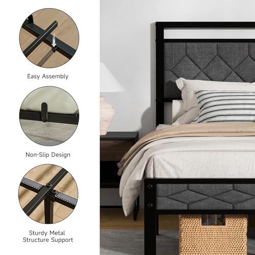 Upholstered Queen Bed Frame with Soft Headboard, view 7