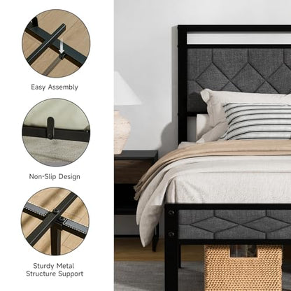 Upholstered Queen Bed Frame with Soft Headboard, view 7