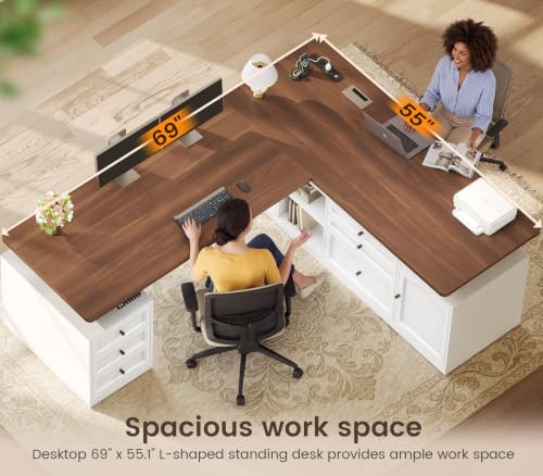 Farmhouse L Shaped Executive Electric Standing Desk with 6 Drawers, view 7