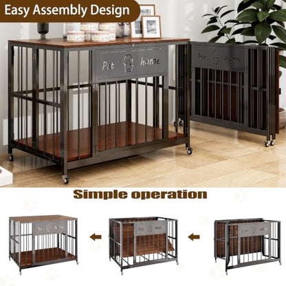 31.5" Foldable Dog Crate Furniture for Medium Dogs, Walnut, view 3