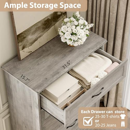 Farmhouse Wood 43.9" Tall 5 Drawer Dresser for Bedroom, Grey, view 5