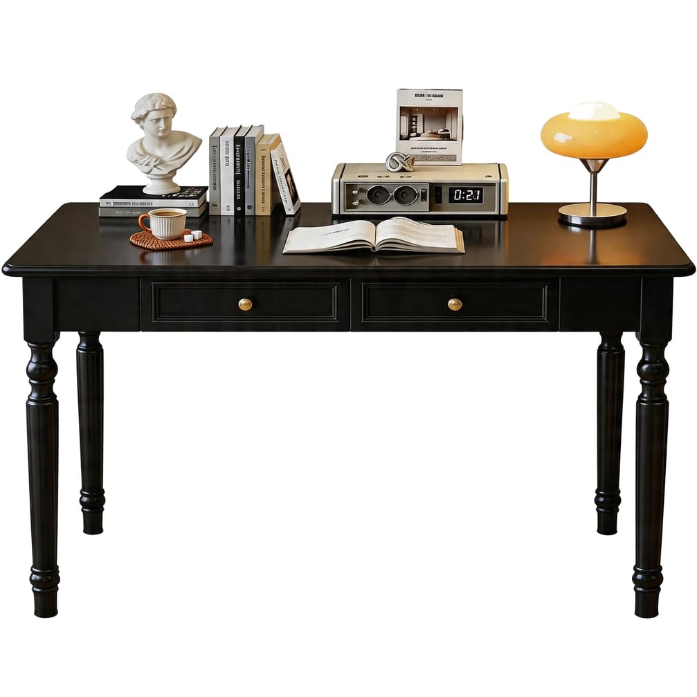 Vintage Desk, Writing Desk with Drawers, Retro Style Rubberwood Study Desk