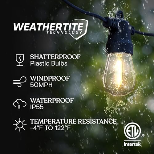 Ambience Pro USB Powered String Lights - 24 Ft Commercial Grade Waterproof String Lights - Outdoor Shatterproof Patio Lights for Camping, Backyard, Porch, Christmas - 1W 12 Bulbs, Warm White