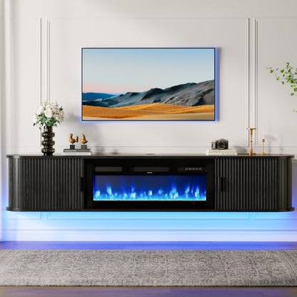 80" Floating TV Stand with Electric Fireplace, Wall Mounted Fireplace TV Stand, view 2
