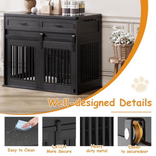 44.5" Dog Crate Furniture with Storage Drawers,Wooden End Table, view 4
