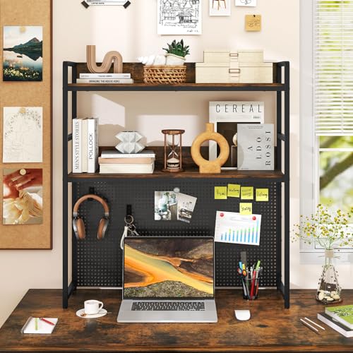 LDAILE 2-Tier Desk Hutch with Pegboard Desktop Organizer, view 3