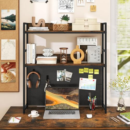 LDAILE 2-Tier Desk Hutch with Pegboard Desktop Organizer, view 3