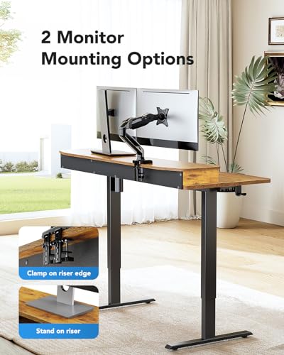 48" x 26" Electric Standing Desk with 2 Drawers & 26.7" Large Keyboard Tray, C-Clamp Mount Compatible, Adjustable Computer Desk for Home Office, Stand Up Desk with 4 Height Presets, Vintage