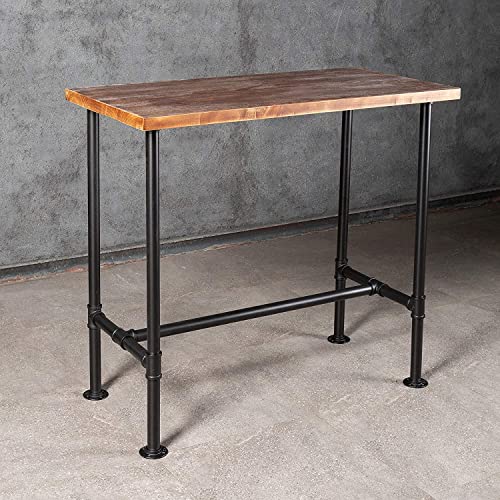 5 Piece Bar Table and Barstool Set Industrial Rectangular Pipe Dining Pub Bar Desk and Kitchen Counter Height Adjustable Stool with Iron Backrest Black(1 Table + 4 Chairs)