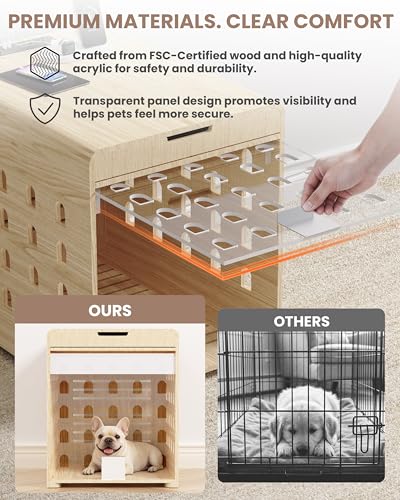 Modern Dog Crate Furniture with Charging Station – Wooden End Table Dog Crate, view 8