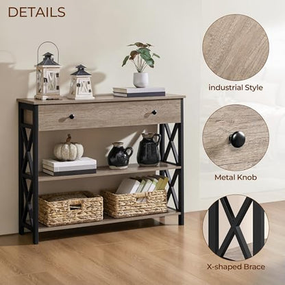 Console Table with Drawer, Entry Table with 3 Tier Storage, Gray, view 6