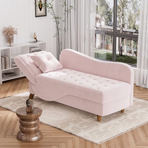 Indoor Velvet Chaise Lounge Chair with Storage for Living Room, Blush Pink, view 6