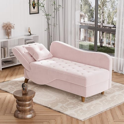 Indoor Velvet Chaise Lounge Chair with Storage for Living Room, Blush Pink, view 6