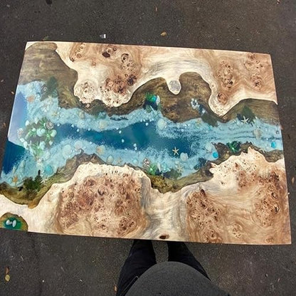 Custom River Epoxy with Shells and Stone Look Dinning Table Coffee Table Side/End Table Coastal Table Top Living Room Table Bar Counter Home Décor