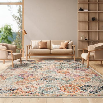 SAFAVIEH Madison Collection Area Rug - 6'7" x 9'2", Cream & Multi, Boho Chic Distressed Design, Non-Shedding & Easy Care, Ideal for High Traffic Areas in Living Room, Bedroom (MAD611B)