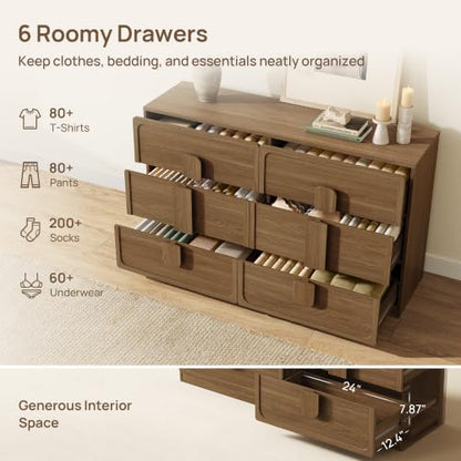 6 Drawer Dresser for Bedroom, 53.5" Wide Modern Chest of Drawers, view 4