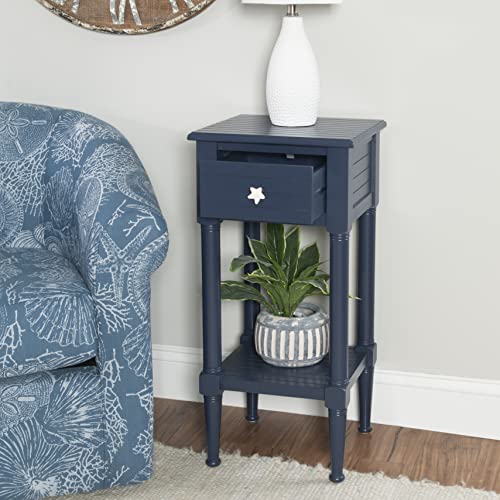 Raleigh Navy Small Accent Table with Storage and Whimsical Starfish Drawer Pulls, 29.5" Tall