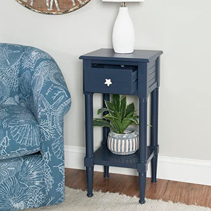 Raleigh Navy Small Accent Table with Storage and Whimsical Starfish Drawer Pulls, 29.5" Tall