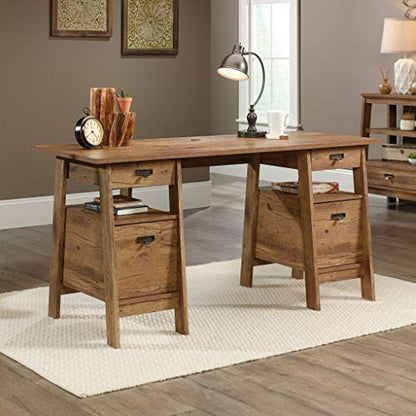 Trestle Executive Desk with Filing, Home Office Desk with Storage, Vintage Oak Finish