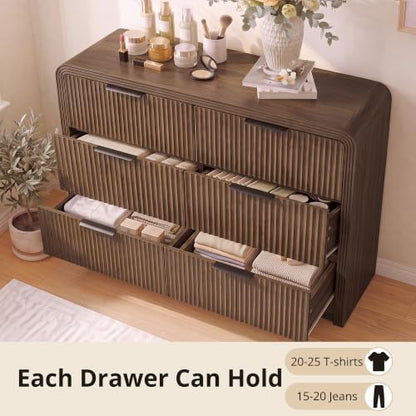 Fluted 6-Drawer Dresser Modern Wood Chest Organizer with Anti-Tip, view 7