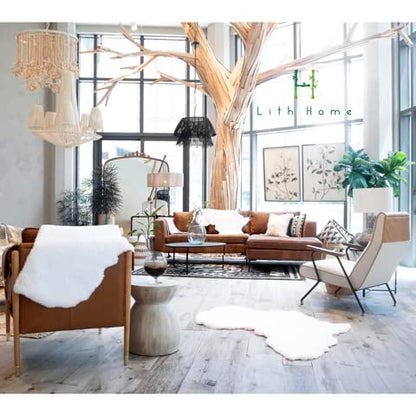 Lith Home Afro Faux Rabbit Fur Rug&Throw-Ultra Soft Plush Luxurious Chair Couch Sofa Bed Furniture Cover or Nursery Room-3x3 ft White African Map Shape