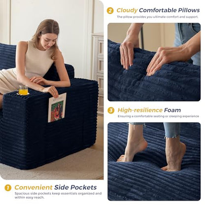 104" Modular Sectional Couch with L-Shape Chaise, Modern Boneless Couch for Living Room, Sofa in A Box, Oversized Sofa with Deep Seat, No Assembly Required, Navy
